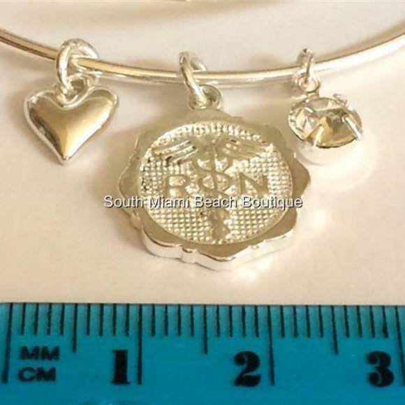 Nursing RN Caduceus Charm Bracelet Silver Plated Heart Graduation Gift - Picture 5 of 8